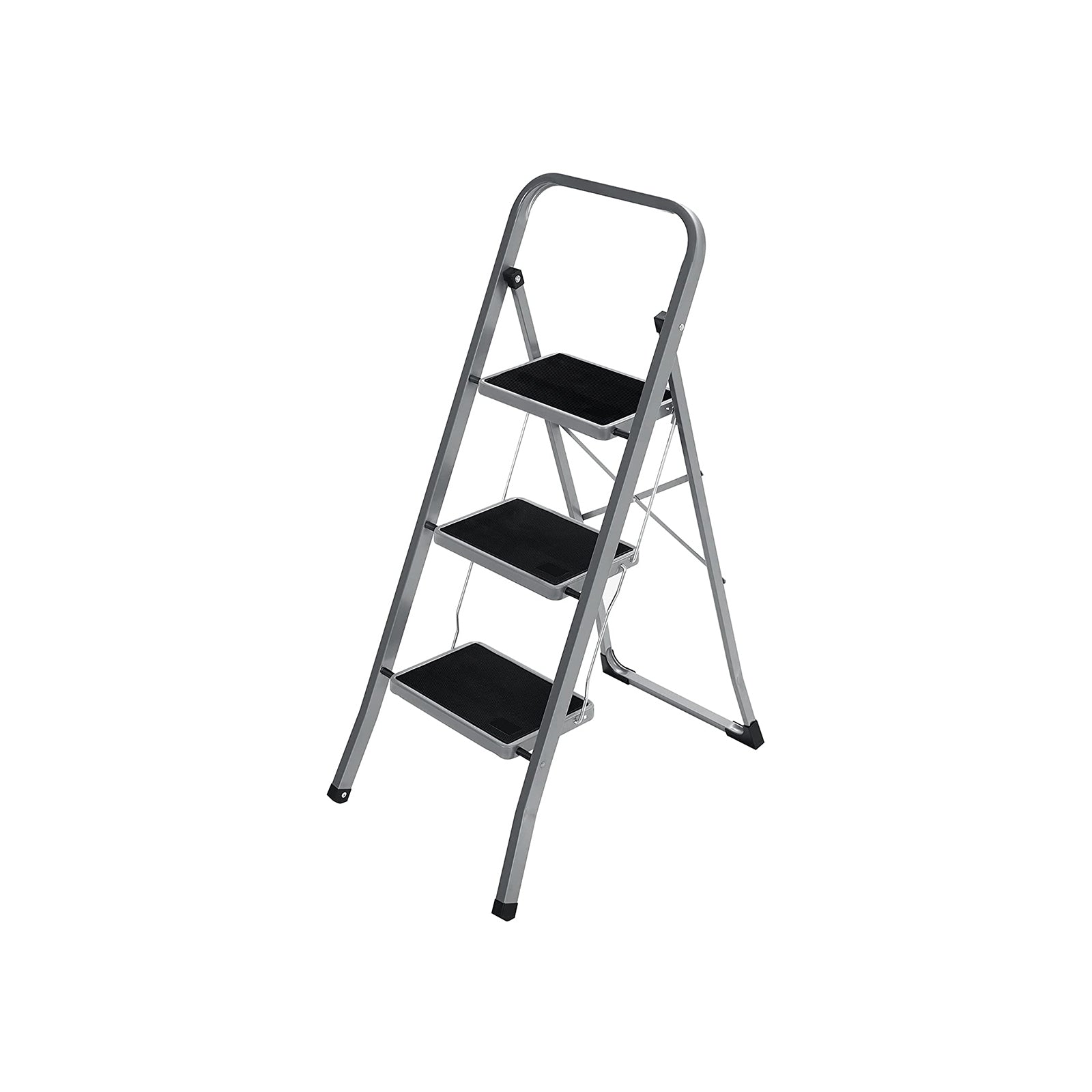 Opstapkruk - Met 3 treden - Metalen frame - Grijs / Zwart