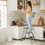 Opstapkruk - Met 3 treden - Metalen frame - Grijs / Zwart