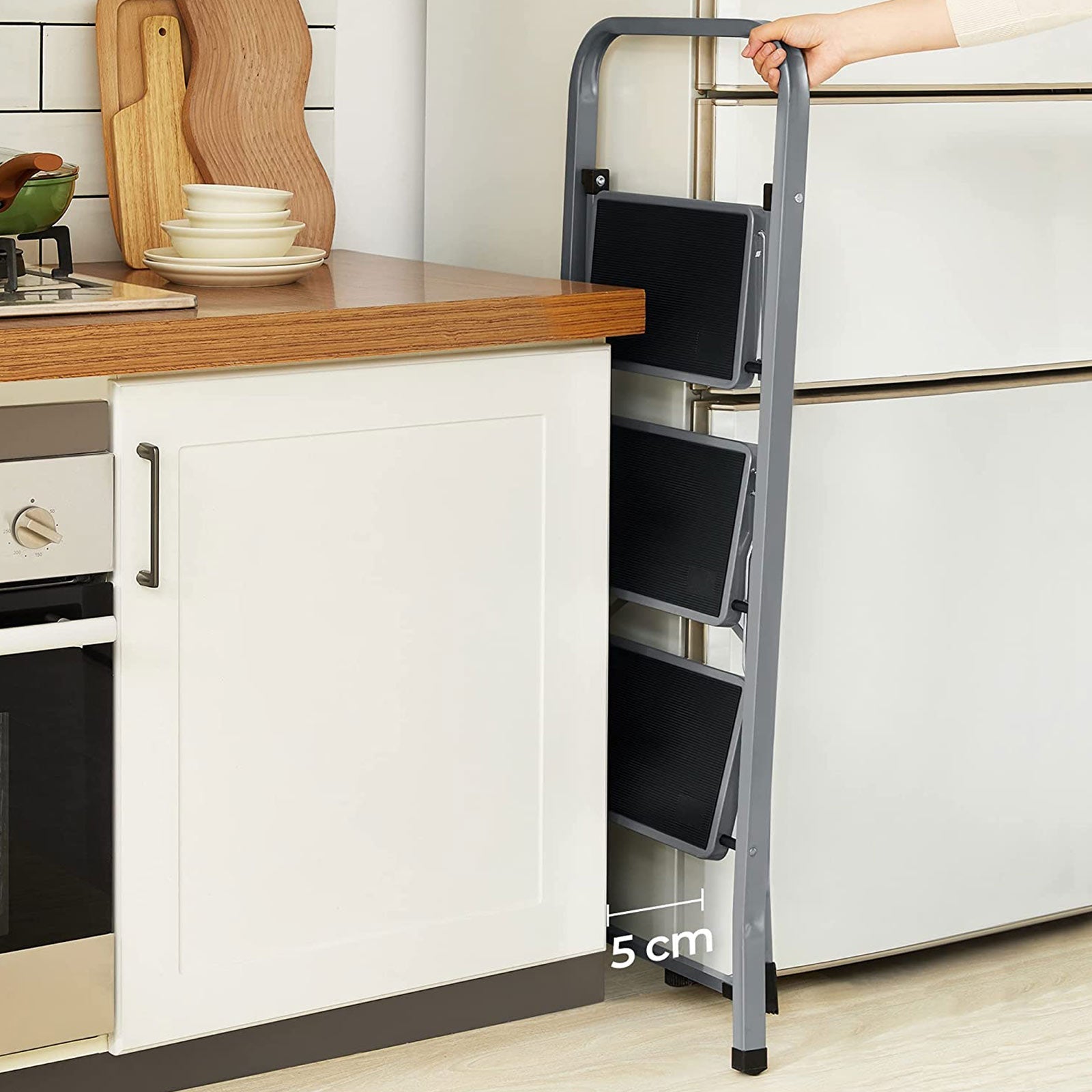 Opstapkruk - Met 3 treden - Metalen frame - Grijs / Zwart