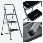 Opstapkruk - Met 3 treden - Metalen frame - Grijs / Zwart