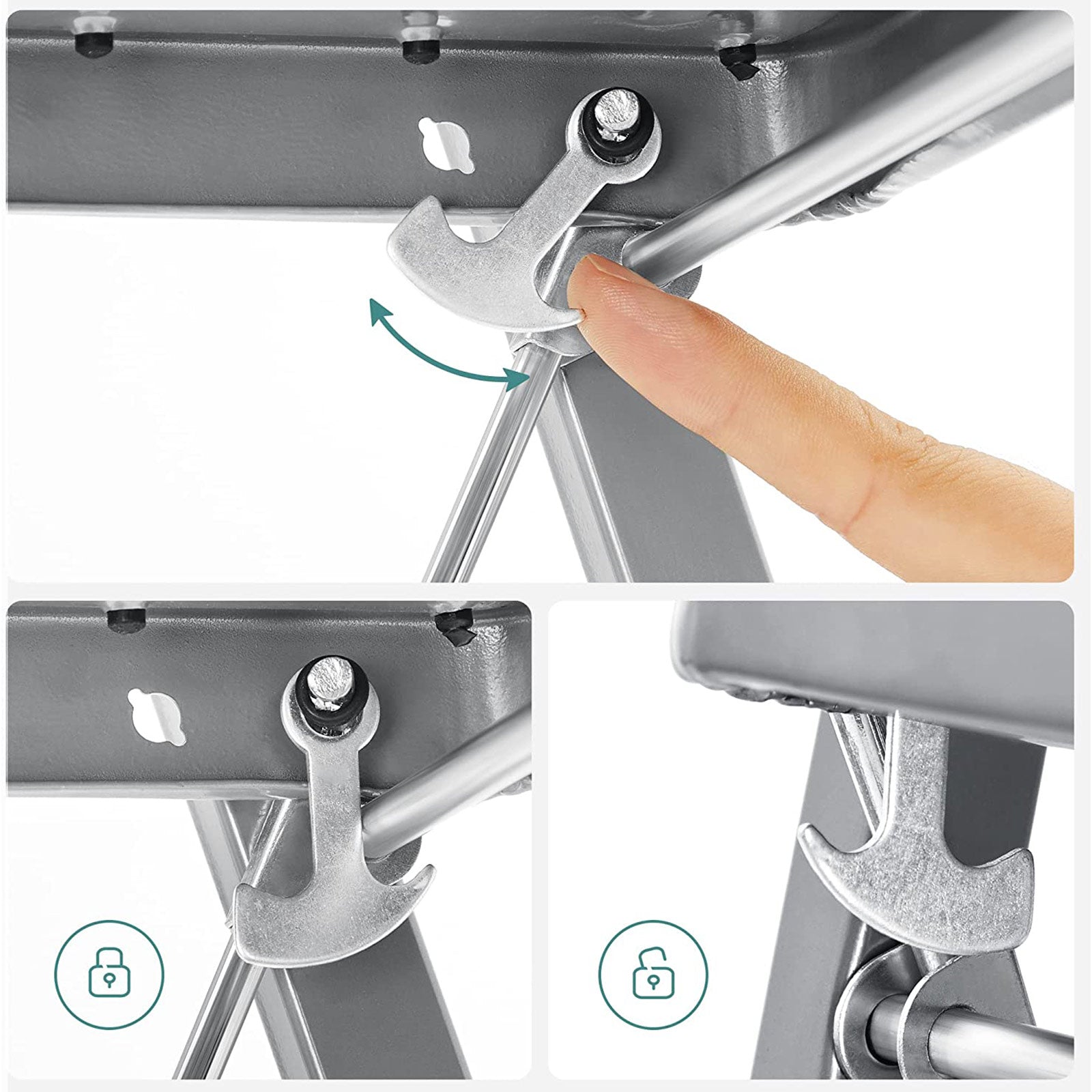 Opstapkruk - Met 3 treden - Metalen frame - Grijs / Zwart