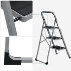 Opstapkruk - Met 3 treden - Metalen frame - Grijs / Zwart