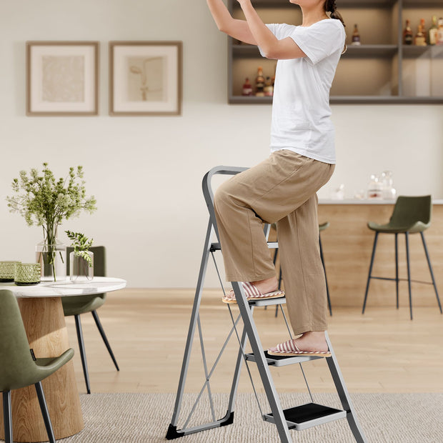 Trapladder – 4 treden – draagvermogen 150 kg – duifgrijs