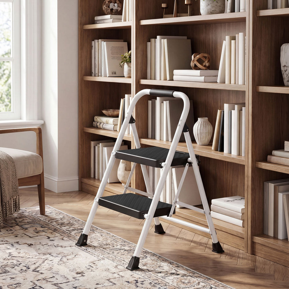 Opvouwbare Trapladder - 2 Treden - Staal - Draagvermogen tot 150 kg - Wit