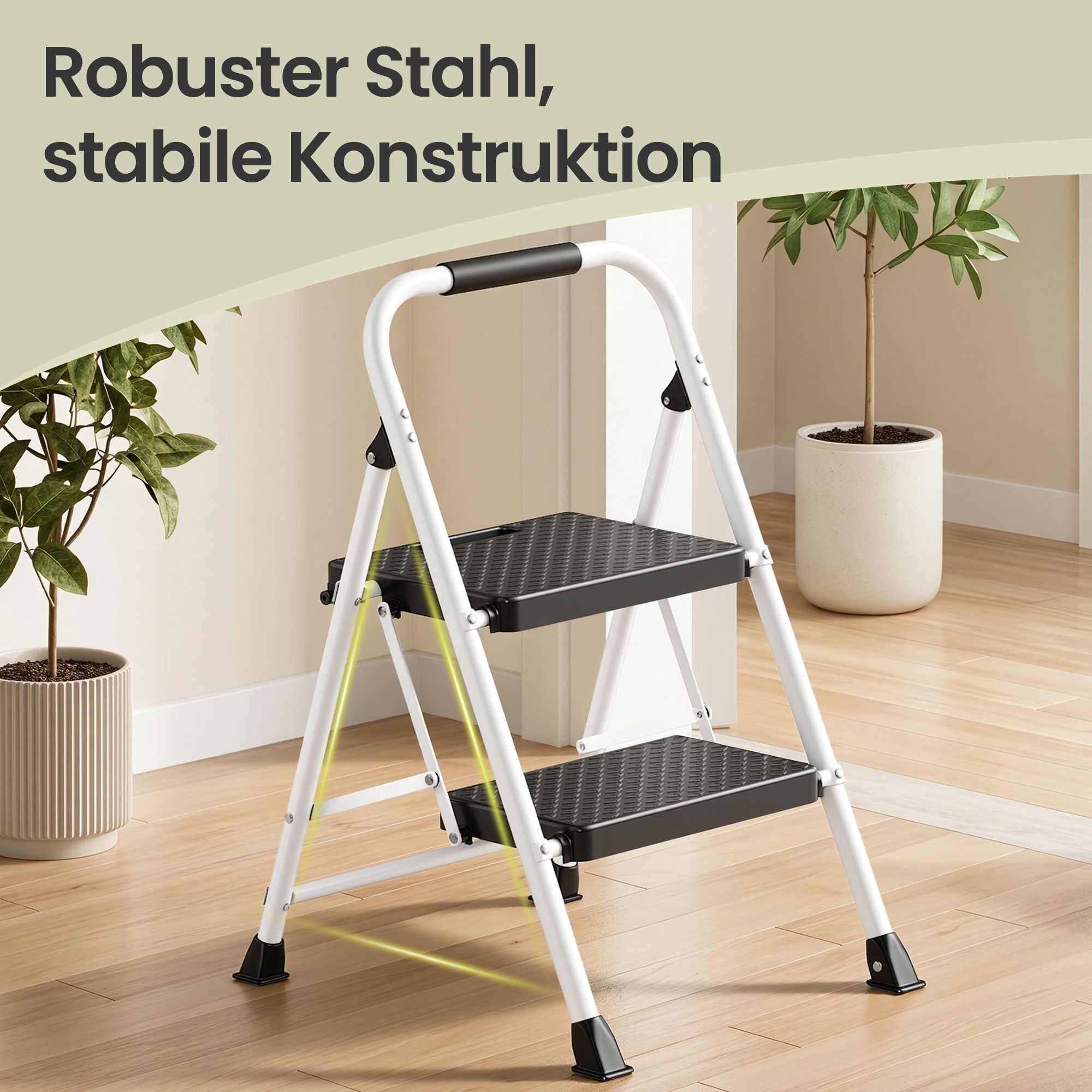 Opvouwbare Trapladder - 2 Treden - Staal - Draagvermogen tot 150 kg - Wit