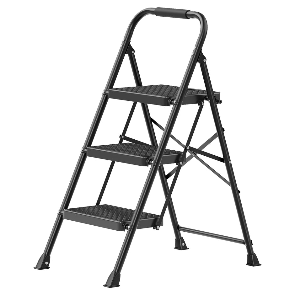 Opvouwbare Trapladder - 3 Treden - Staal - Draagvermogen tot 150 kg - Zwart