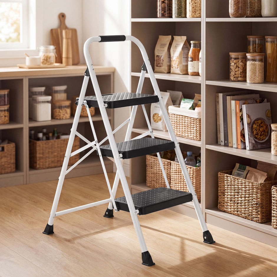 Opvouwbare Trapladder - 3 Treden - Staal - Draagvermogen tot 150 kg - Wit