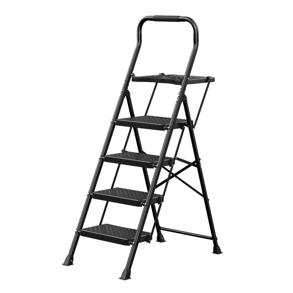 Opvouwbare Trapladder - 4 Treden - Staal - Draagvermogen tot 150 kg - Zwart