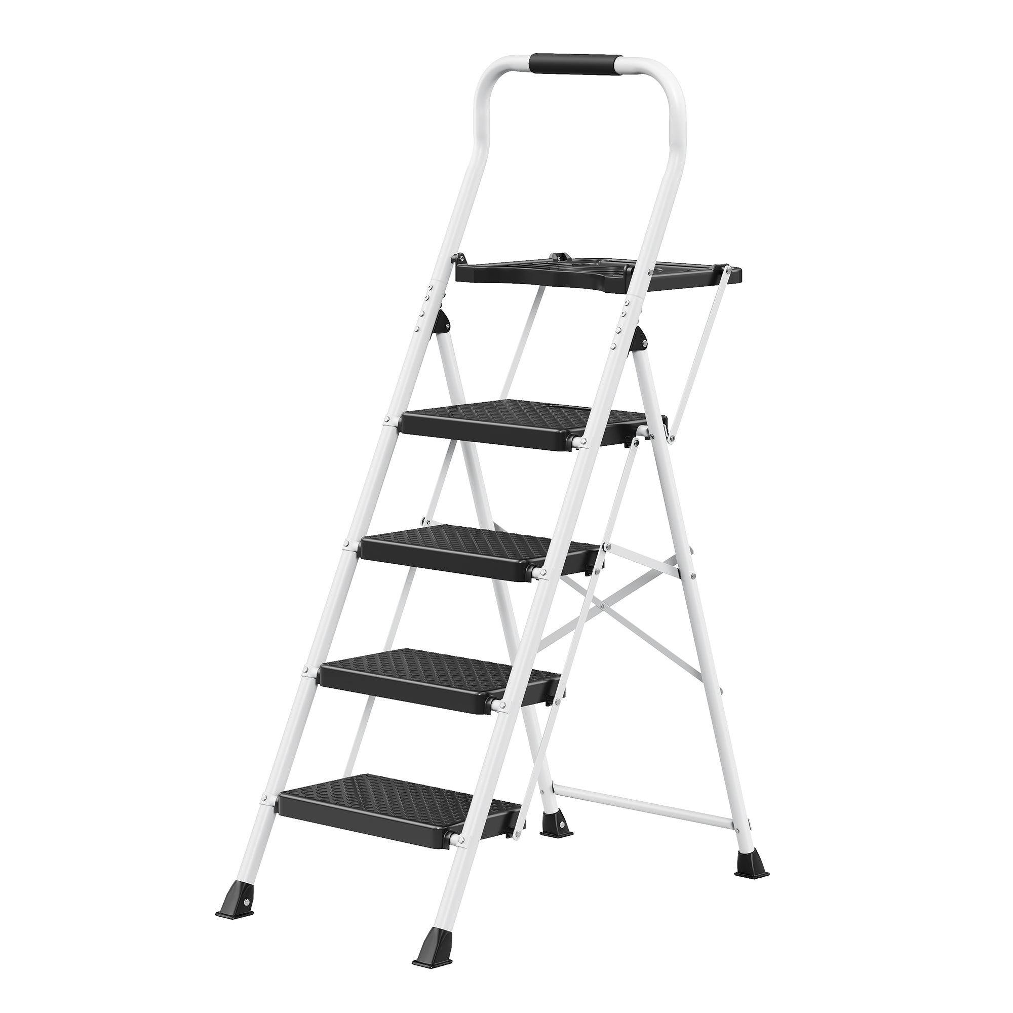 Opvouwbare Trapladder - 4 Treden - Staal - Draagvermogen tot 150 kg - Wit