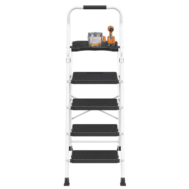 Opvouwbare Trapladder - 4 Treden - Staal - Draagvermogen tot 150 kg - Wit