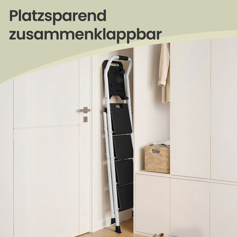 Opvouwbare Trapladder - 4 Treden - Staal - Draagvermogen tot 150 kg - Wit