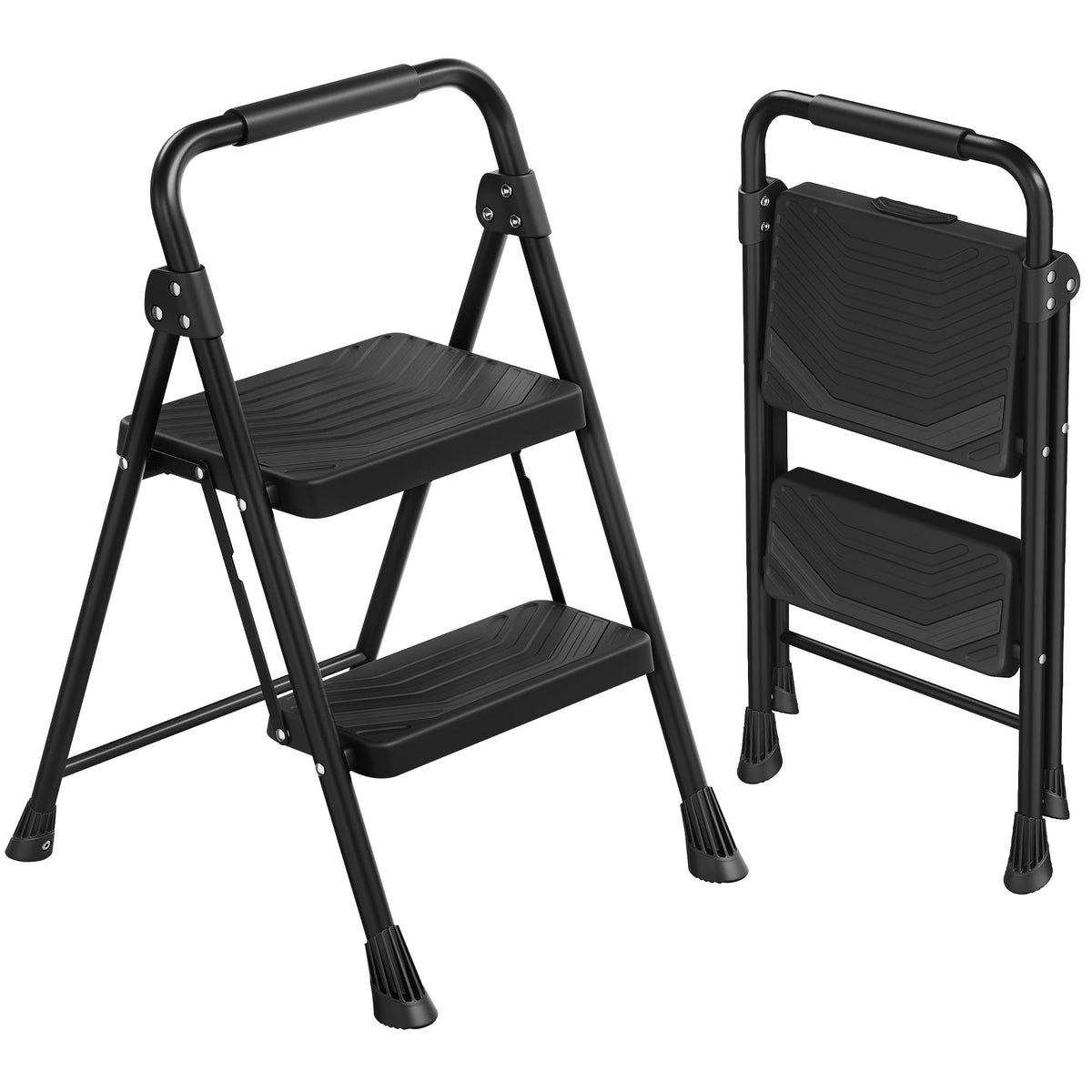 Opstapje – 2 Treden – Inklapbaar – Met Handgreep – Staal – Tot 150 kg – Zwart