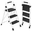Opstapje – 3 Treden – Inklapbaar – Met Handgreep – Staal – Tot 150 kg – Wit