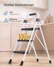 Opstapje – 3 Treden – Inklapbaar – Met Handgreep – Staal – Tot 150 kg – Wit