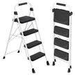 Opstapje – 4 Treden – Inklapbaar – Met Handgreep – Staal – Tot 150 kg – Wit