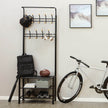 Kapstok met schoenenrek en zitbank – gepoedercoat staal – zwart