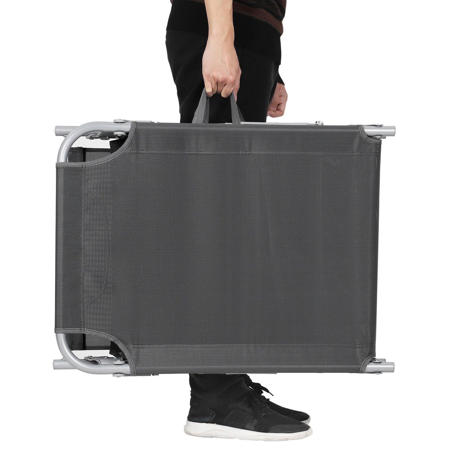 Tuinligstoel – met hoofdsteun en zonneklep – grijs