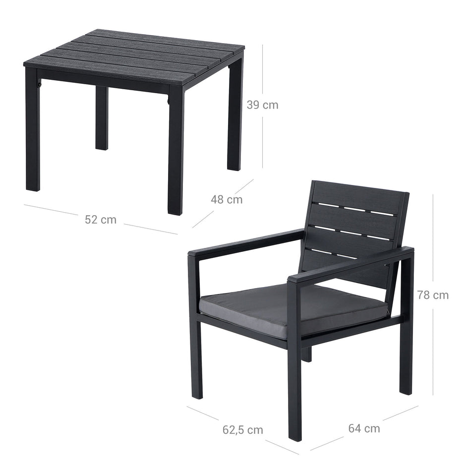 Tuinmeubelset – Comfortabele stoelen met kussens – Zwart