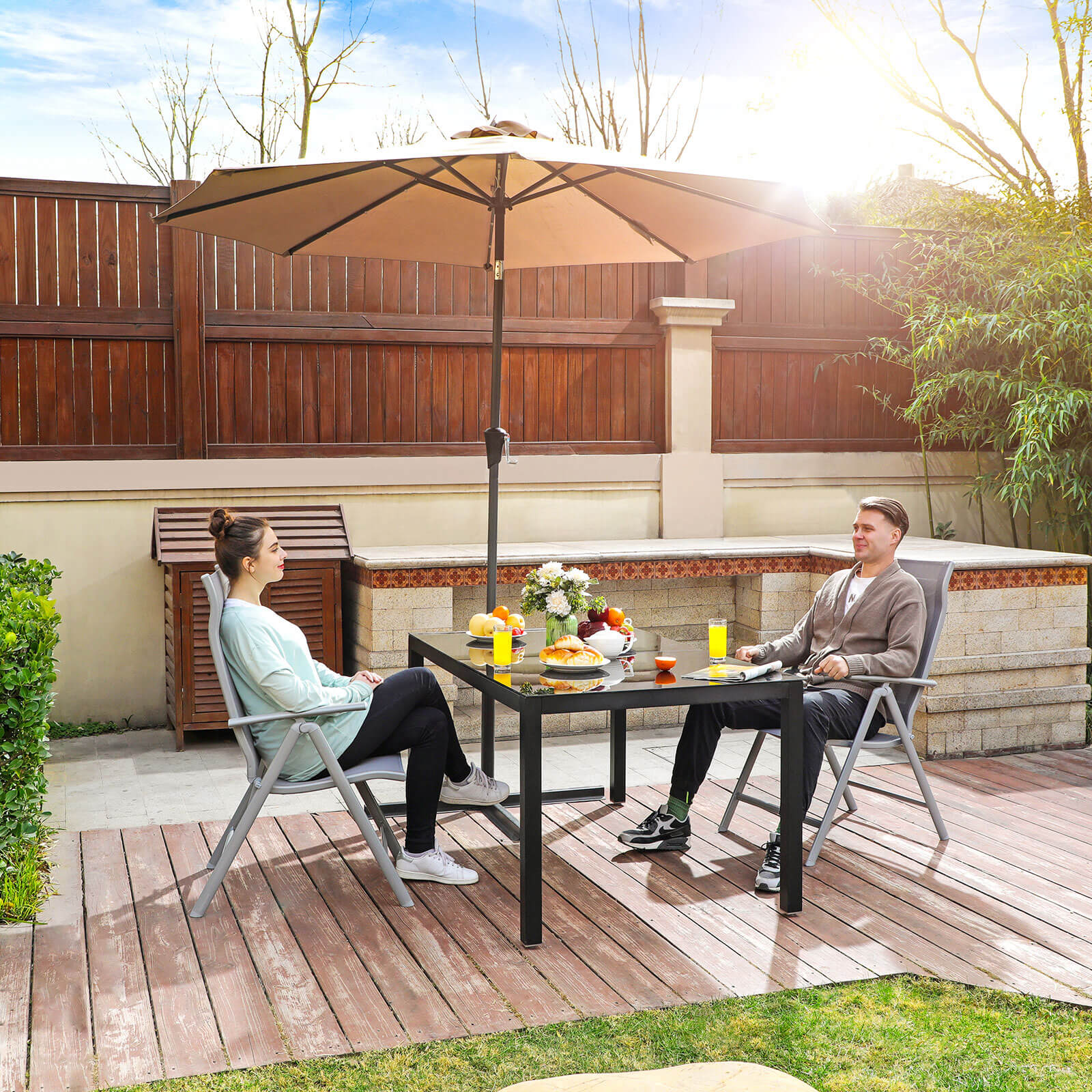 Tuinstoelen – set van 2 – verstelbare rugleuning – grijs