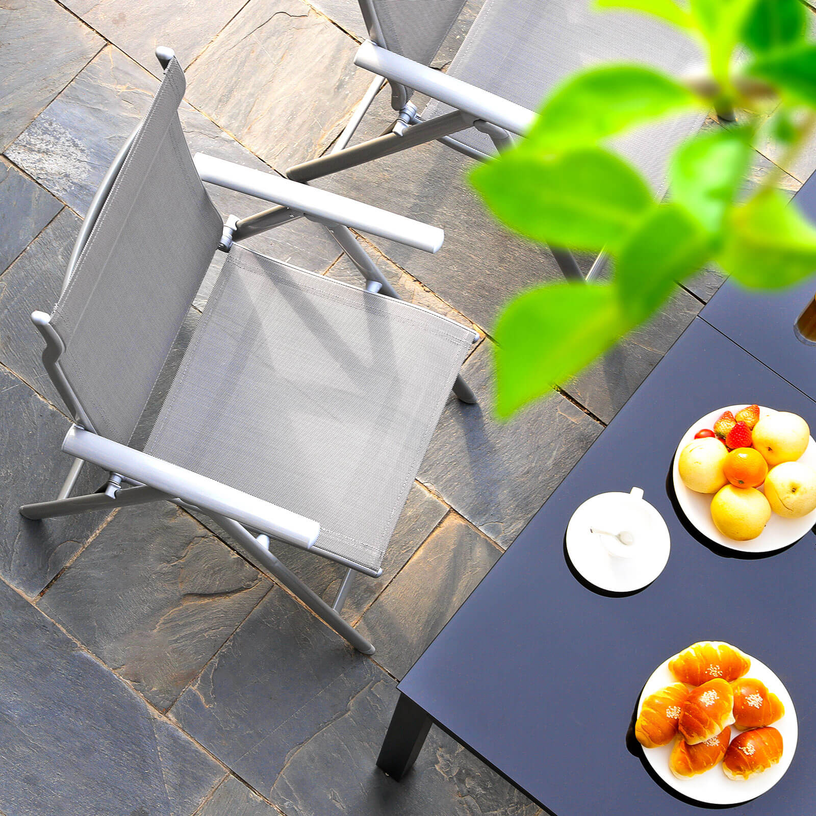 Tuinstoelen – set van 2 – verstelbare rugleuning – grijs