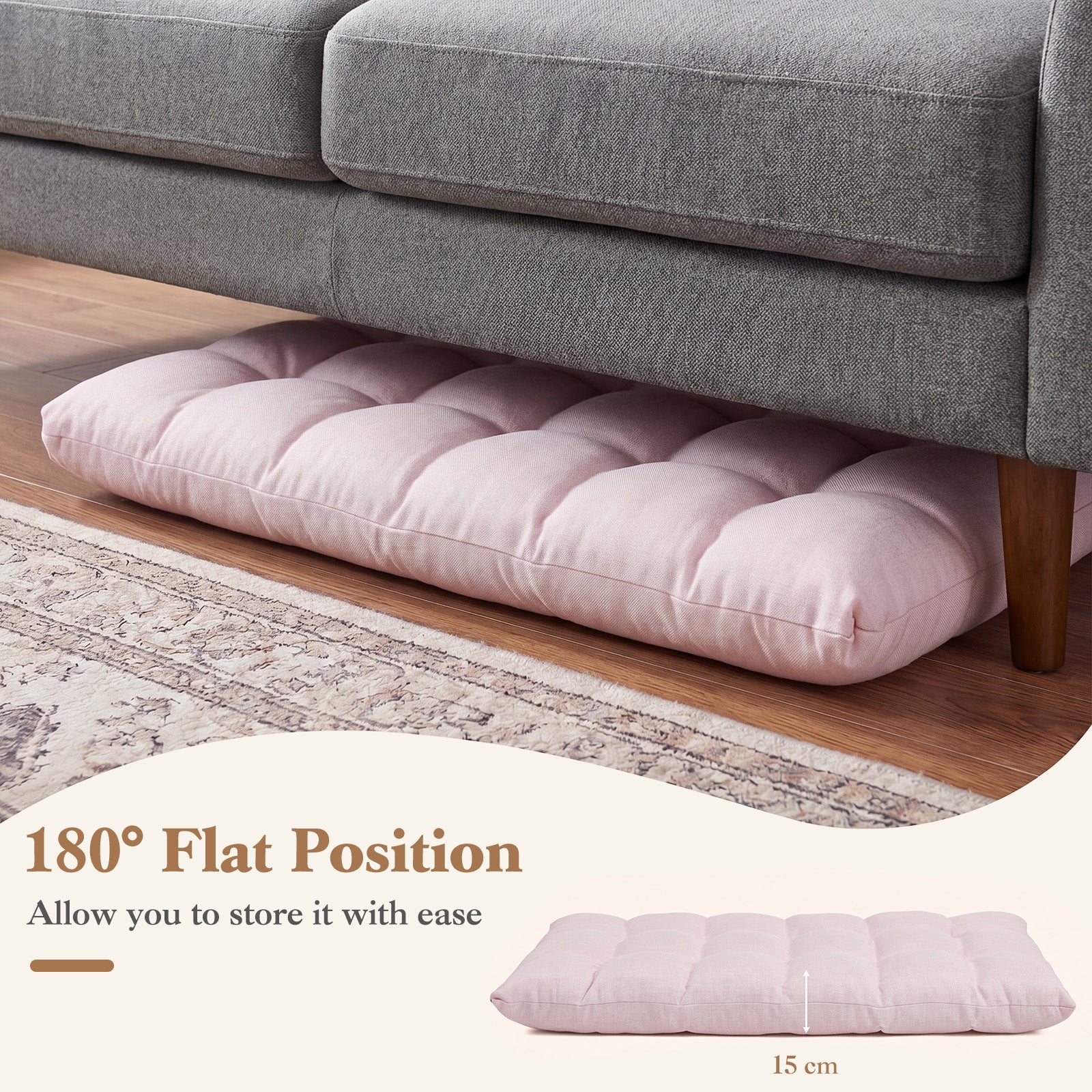 Golvtolv – hopfällbar med justerbart ryggstöd och liggfunktion – 61 x 54 x 56 cm
