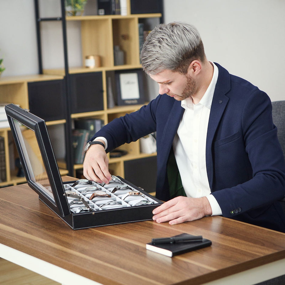 Horlogedoos – afsluitbaar met 24 vakken – zwart