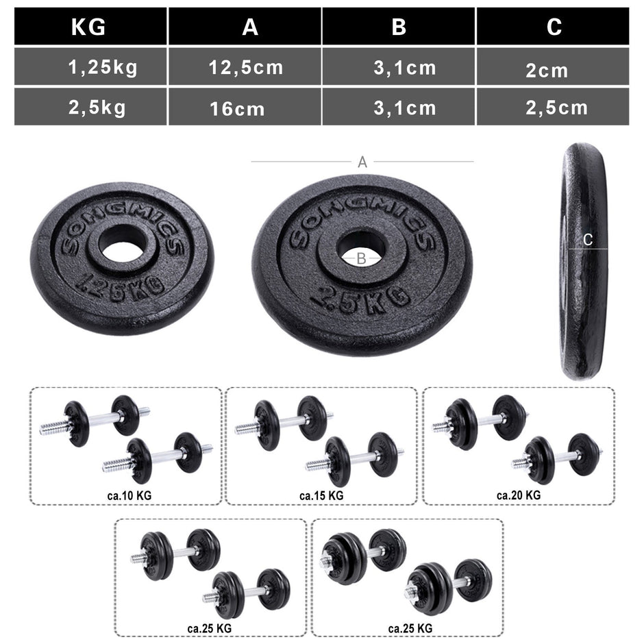 Halterset – Gietijzeren dumbbells – 30 kg – Zwart