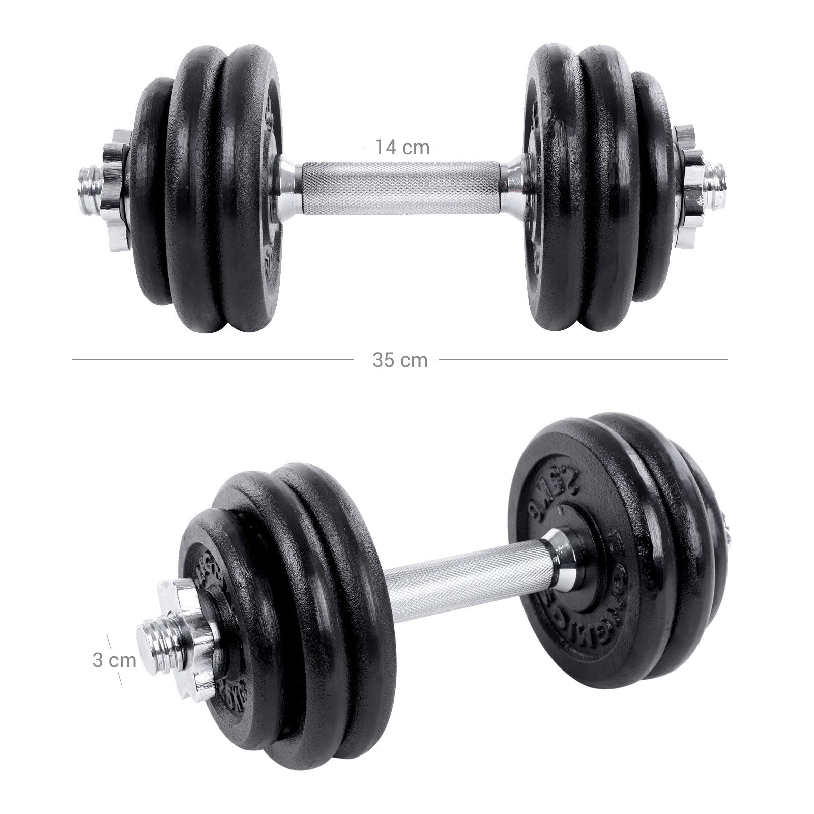 Halterset – Gietijzeren dumbbells – 30 kg – Zwart
