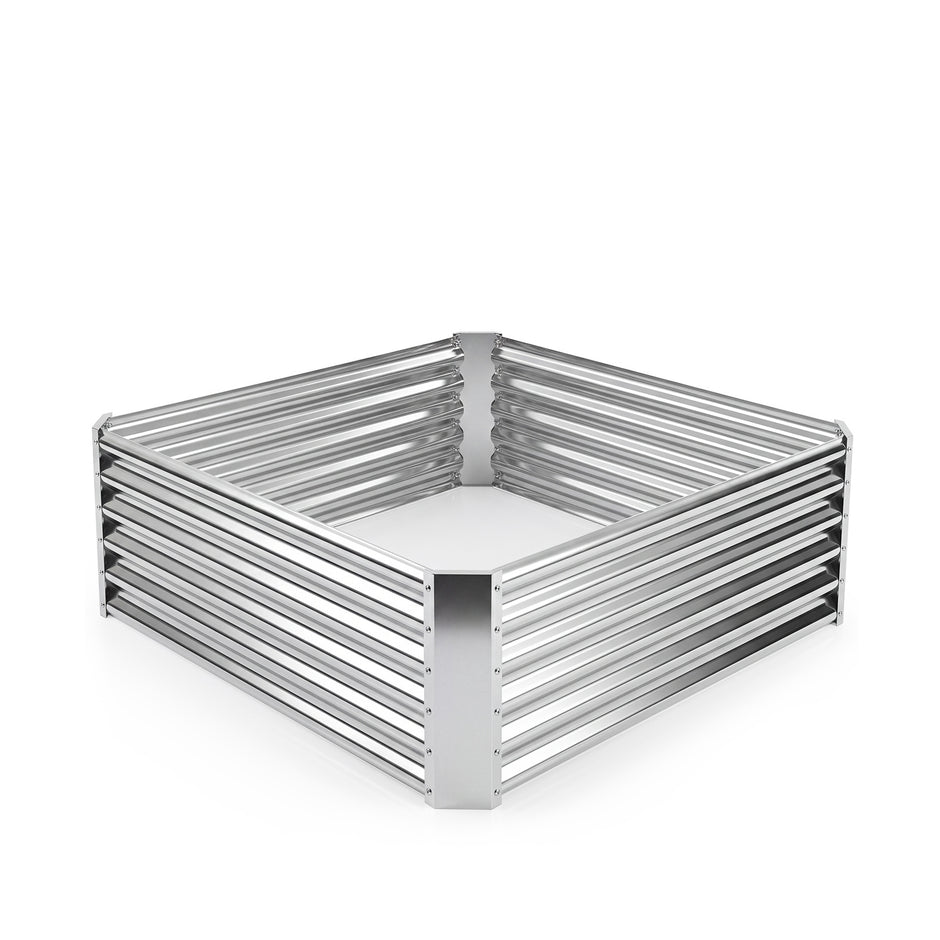 Högbädd – i metall, rektangulär planteringslåda i galvaniserad plåt med öppen botten – 124 x 124 x 44,5 cm