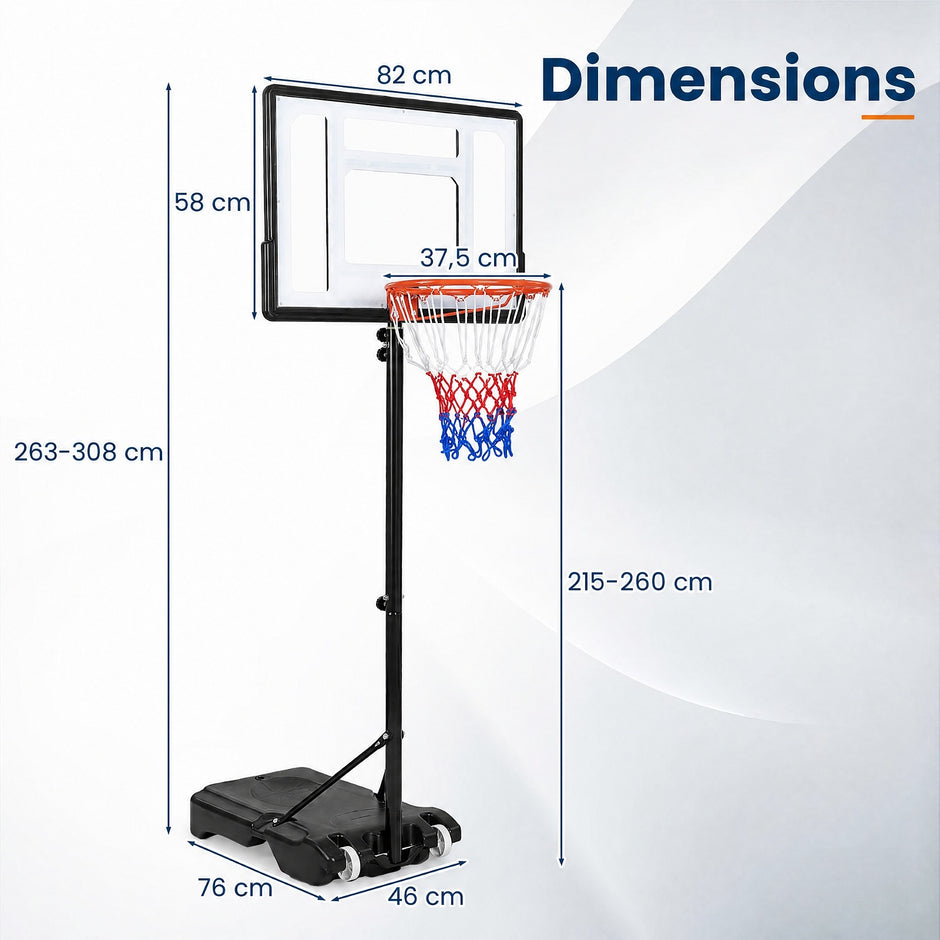 Höjdjusterbar – basketställning med hjul, handvev och fyllbar bas, – 155-210 cm