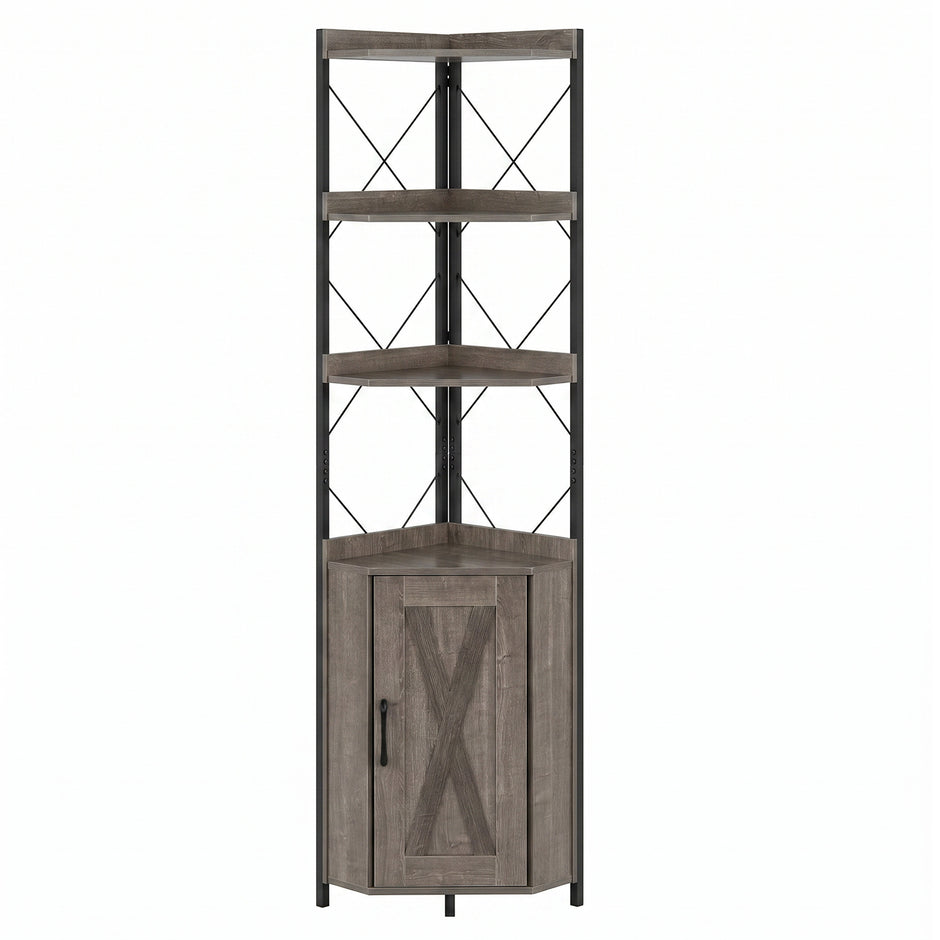 Hörnhylla – med förvaring, hög hörnskåp fallskydd, vånings fristående bokhylla, Grått – 180 cm 5