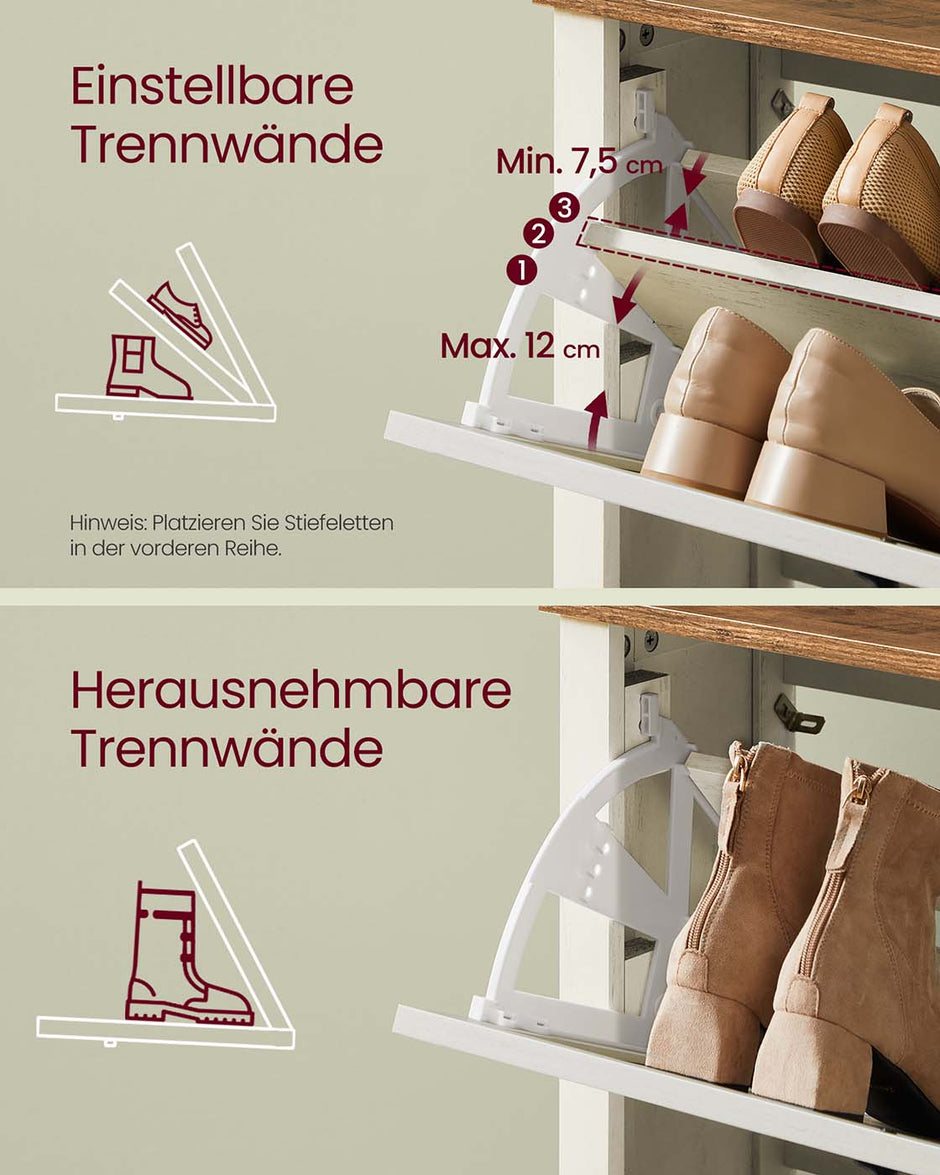 Schoenenkast – Vintage Wit – MDF – 24 x 87 x 123,6 cm – Max. 46 kg