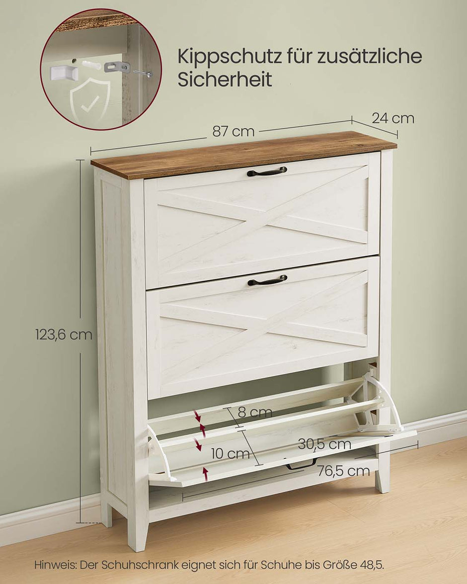 Schoenenkast – Vintage Wit – MDF – 24 x 87 x 123,6 cm – Max. 46 kg