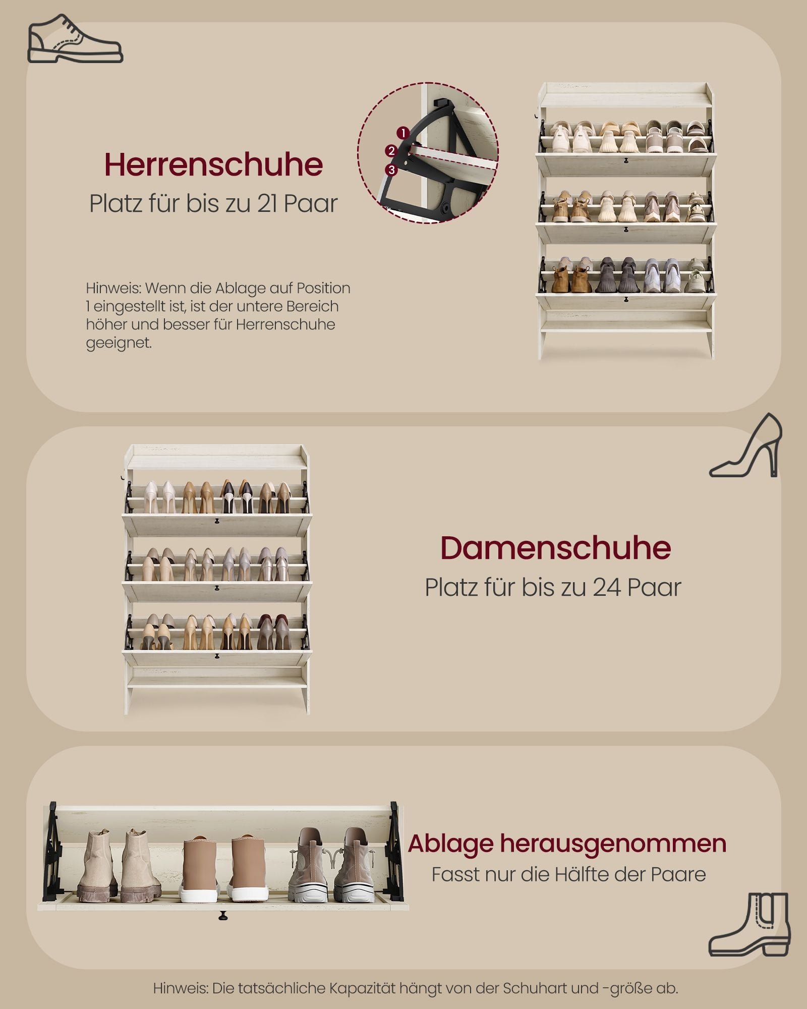 Schoenenkast - Met Klepdeuren - Ruimtebesparend - Rustiek wit - 83 x 24 x 142,6 cm
