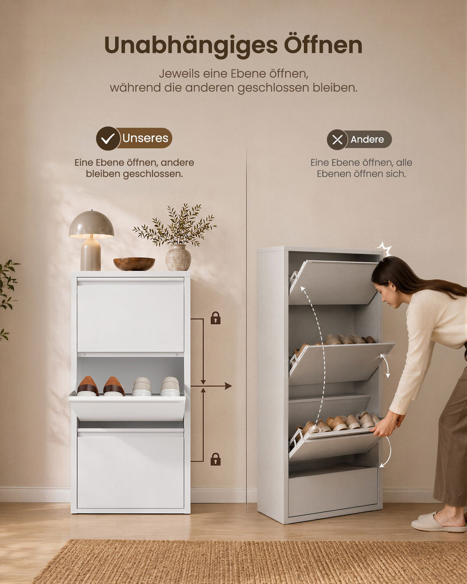Schoenenkast – Smal – 3 Kantelbare Vakken – Staal – Magneetsluiting – Mat Wit