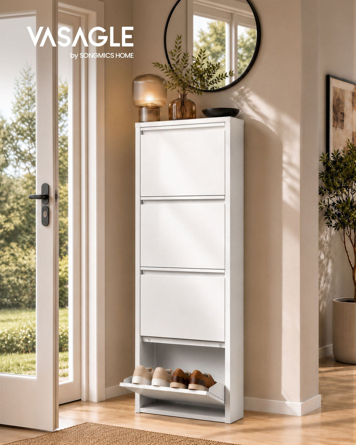 Schoenenkast – Smal – 4 Kantelbare Vakken – Staal – Magneetsluiting – Mat Wit