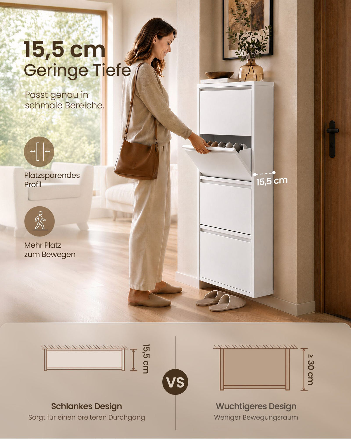 Schoenenkast – Smal – 4 Kantelbare Vakken – Staal – Magneetsluiting – Mat Wit