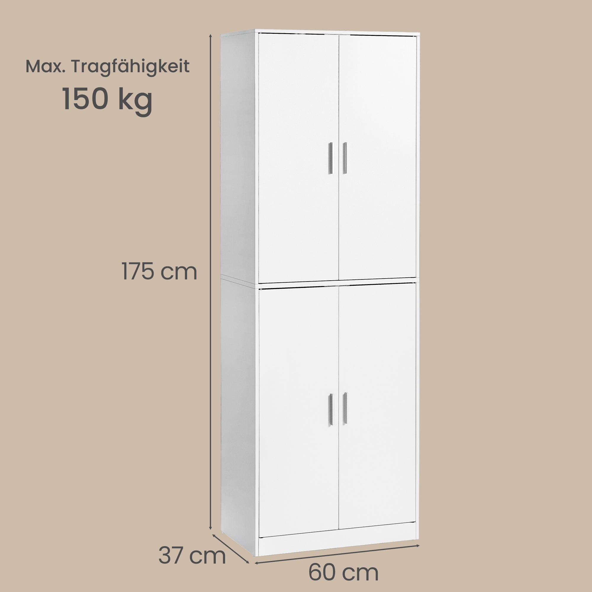 Schoenenkast - 175 cm Hoog - Verstelbare Planken - Met Deuren - Wit
