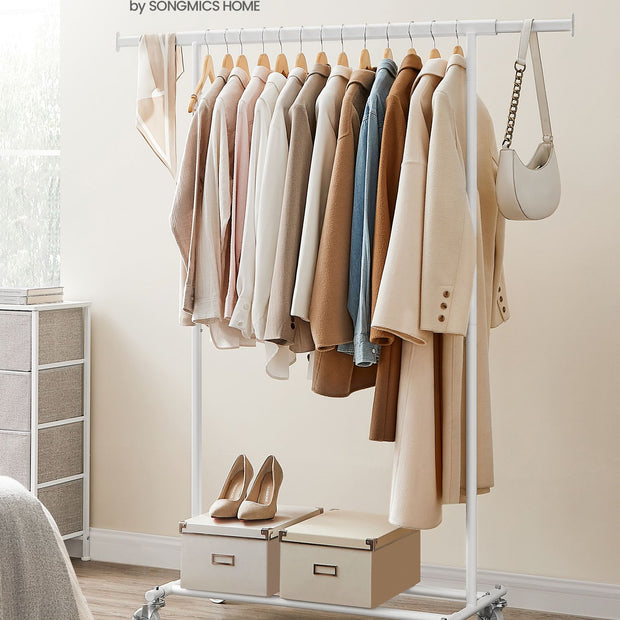 Uitschuifbaar kledingrek (92–132 cm) – 360° draaibare wielen – Tot 90 kg draagvermogen