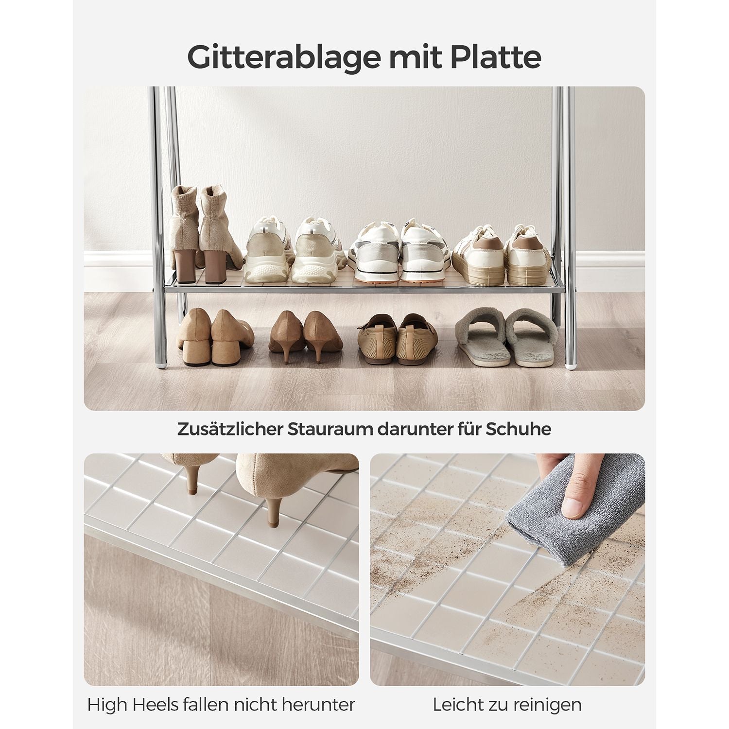 Kledingrek – staal – met zilveren plank