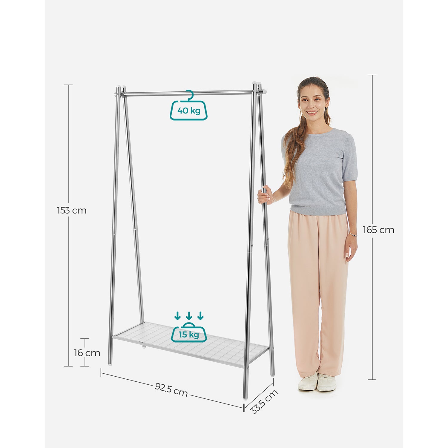 Kledingrek – staal – met zilveren plank