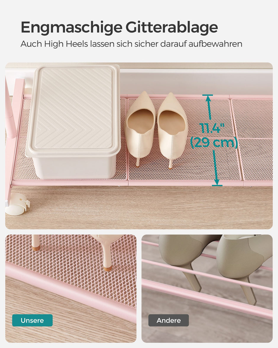 Kledingrek – 40,5 x 91 x 158 cm – Met wielen – Goudkleurige plank – Tot 40 kg draagvermogen