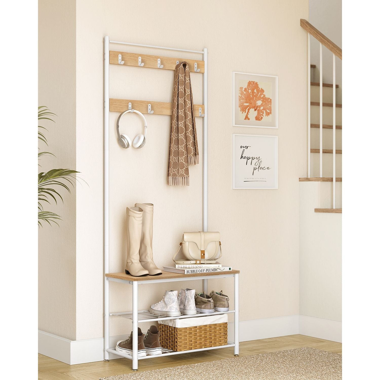 Kapstok met schoenenbank – 3-in-1 design – 9 roestbestendige haken