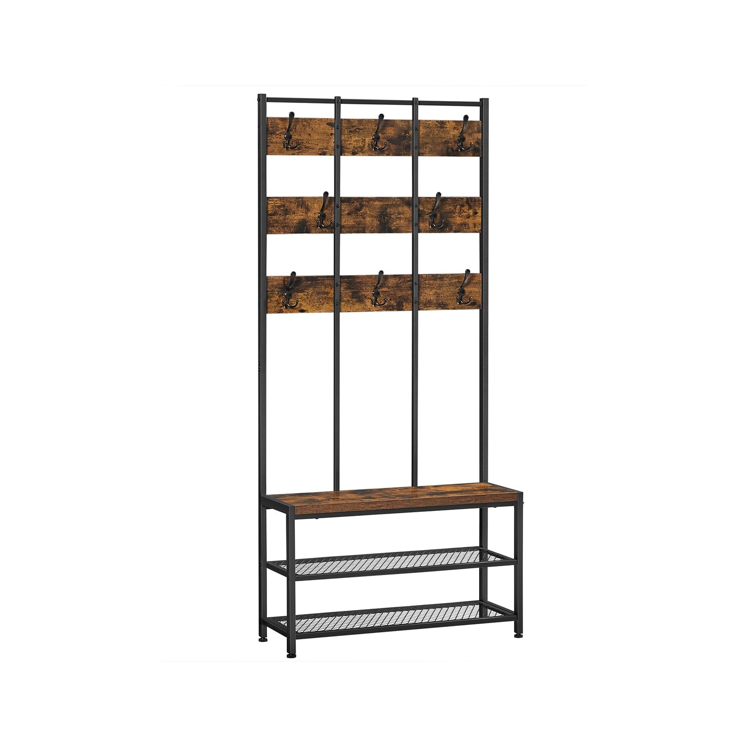 Kapstok met bankje – Multifunctioneel design – 8 haken – 2 onderplanken