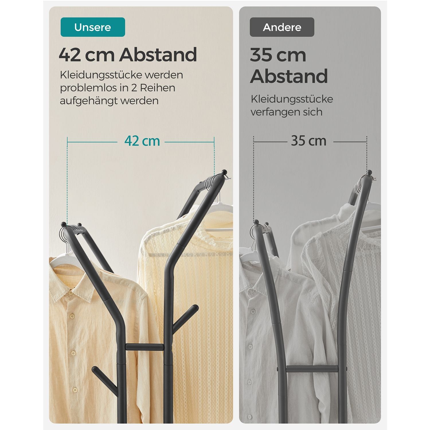 Kledingrek met 2 roedes – Op wielen – 42 cm luchtcirculatie – Tot 100 kg draagvermogen