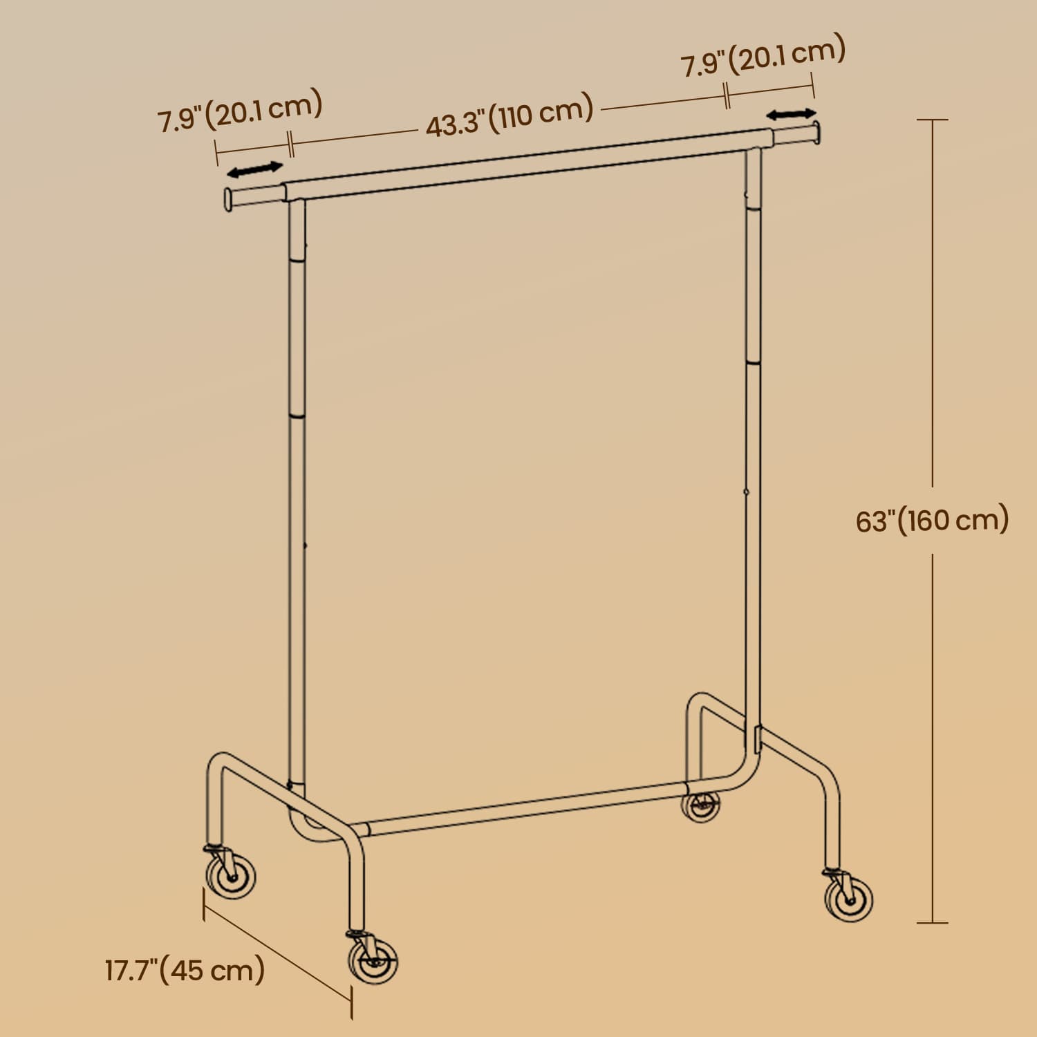 Kledingrek met Wielen – Uitschuifbaar – Tot 130 kg – Stevig Model