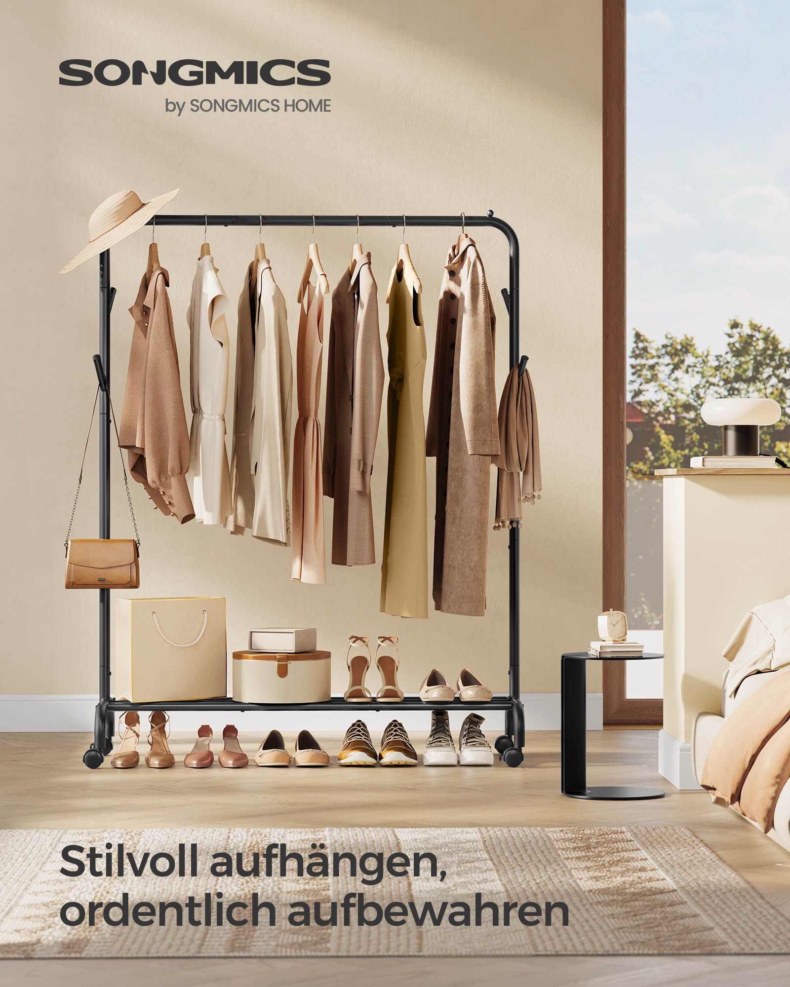 Kledingrek op wielen – Staal – Inktzwart