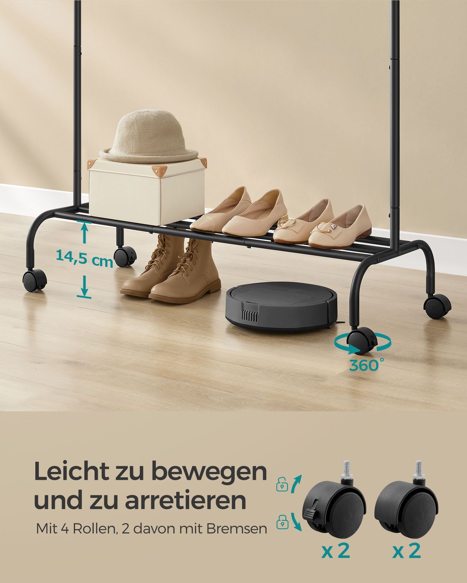 Kledingrek op wielen – Staal – Inktzwart