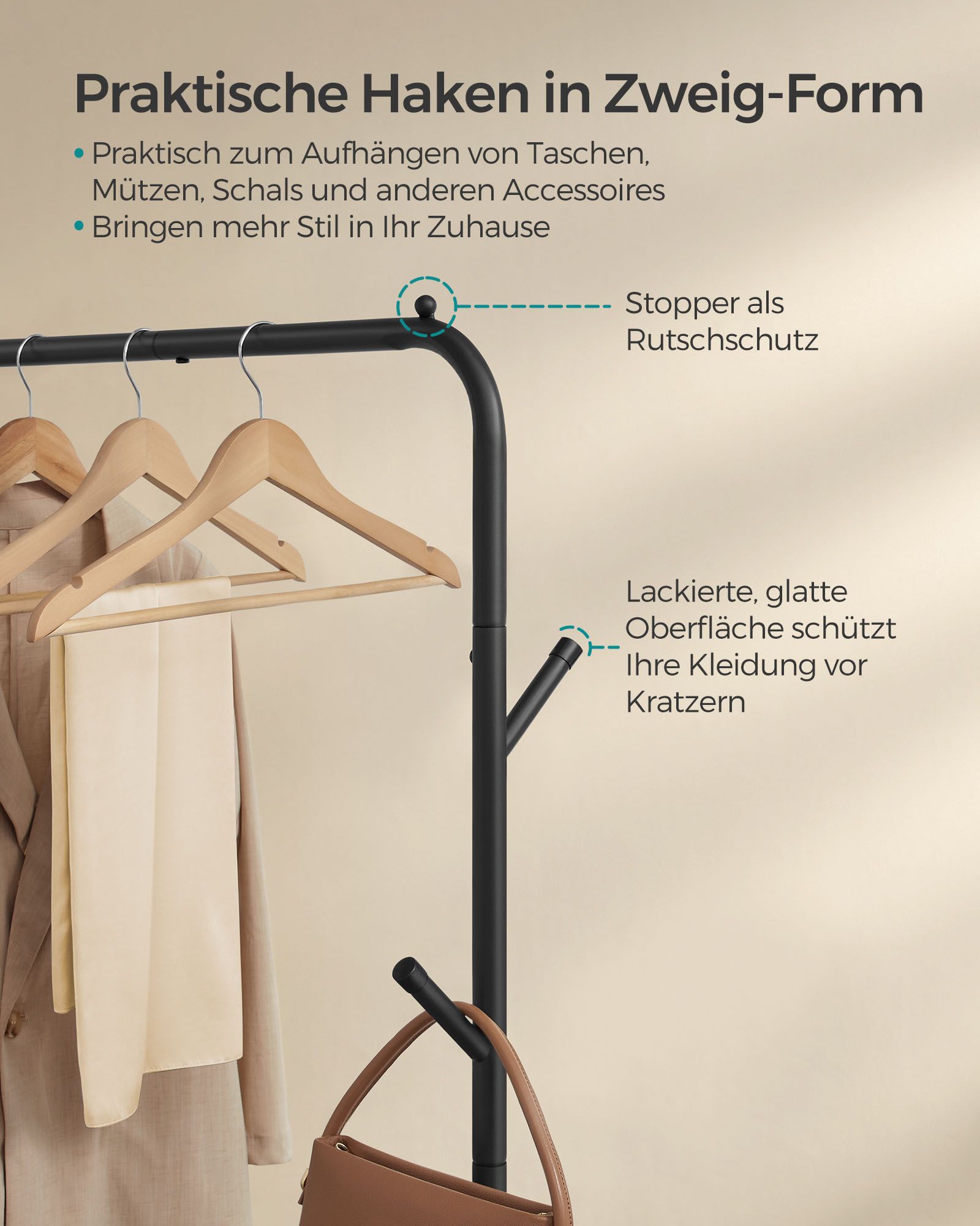 Kledingrek op wielen – Staal – Inktzwart