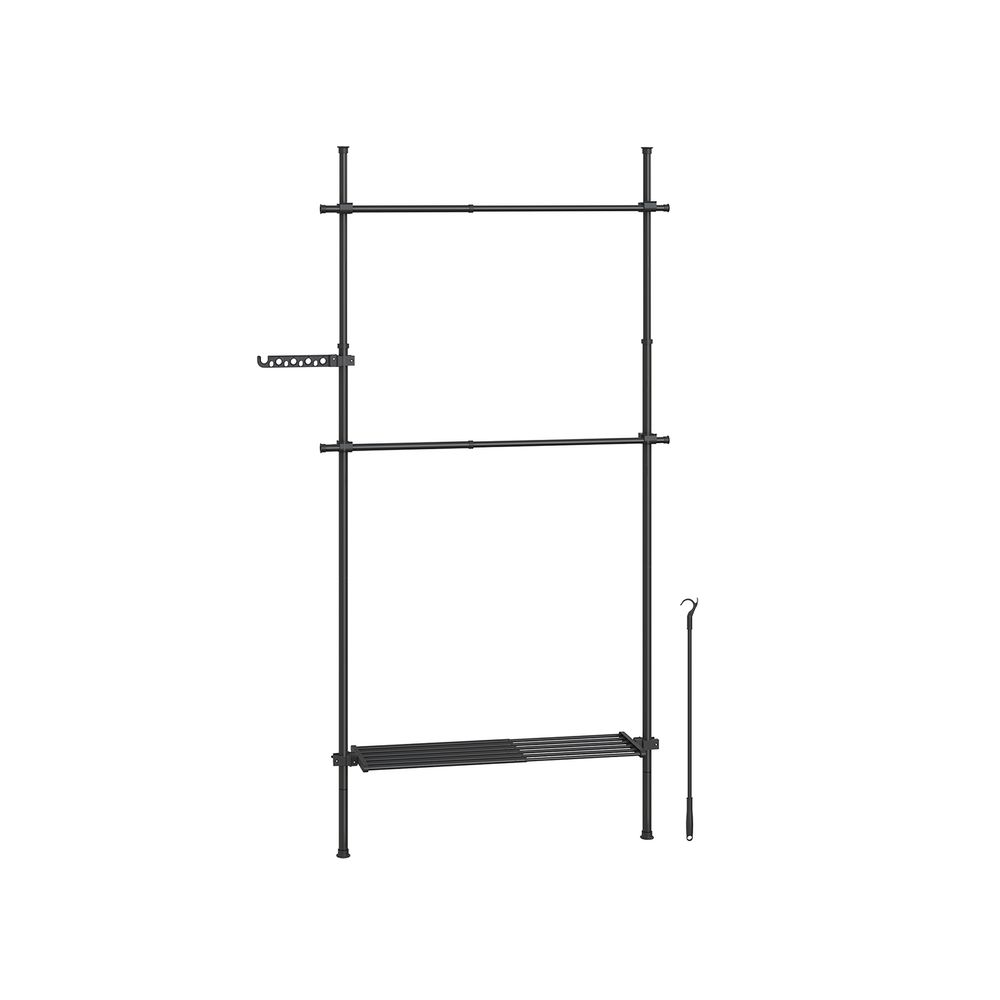 Kledingrek – 33,5 x (84-123) x (208-310) cm – Verstelbaar in hoogte en breedte – Met legplank – Tot 47,5 kg draagvermogen